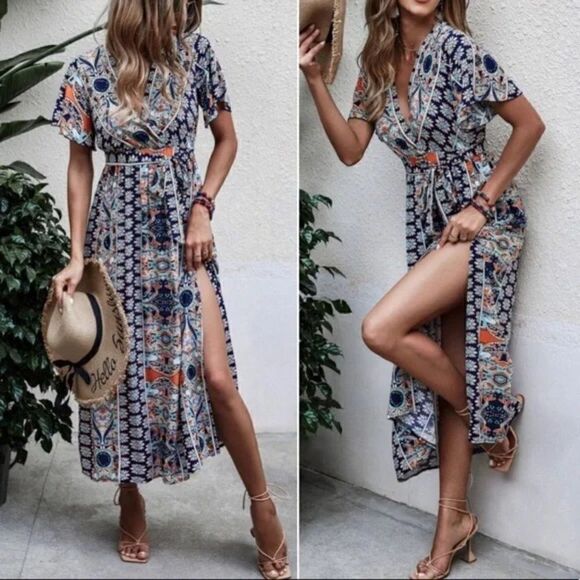 New Boho floral print butterfly sleeve maxi dress - Picture 6 of 9